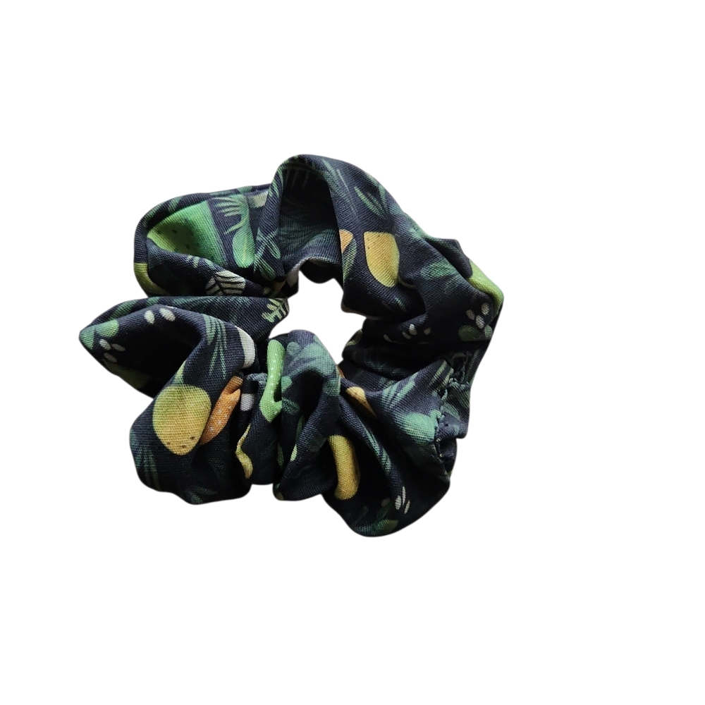 Handmade Dark Green Forest Cotton Scrunchie Mushroom Botanical Hair Tie